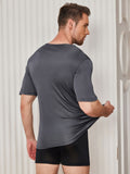 SilkSilky US Silk Knitted Short Sleeve V Neck Men's T Shirt DarkGray 002