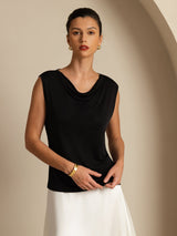 [Black] SilkSilky Silk Sleeveless Cowl Neck Women's T-Shirt 003