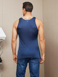 SilkSilky US Silk Knitted Sleeveless Round Neck Men's T Shirt DarkBlue 002