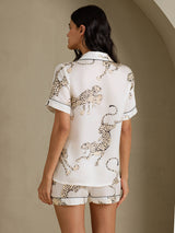 [White Cheetah] SilkSilky  Short Sleeve Notch Collar Women's Pajamas 002