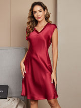 [Wine] SilkSilky  Cap Sleeve V Neck Nightgown 004