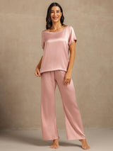 [Peach Skin] SilkSilky  19Momme Machine-Washable Silk Short Sleeve Women's Pajamas 007