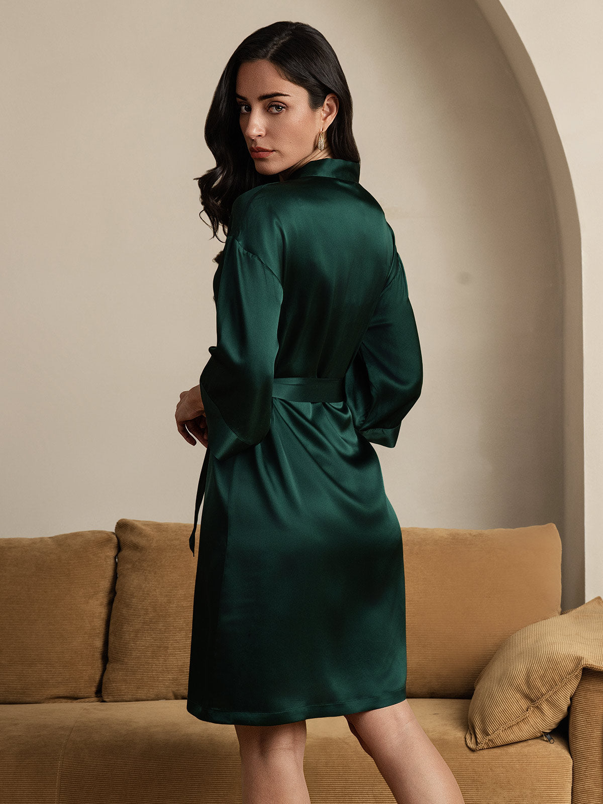 [Dark Green] SilkSilky  Pure Silk Womens Robe 002