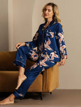 [Dark Blue] SilkSilky  Long Sleeve Lapel Collar Women's Pajamas 010