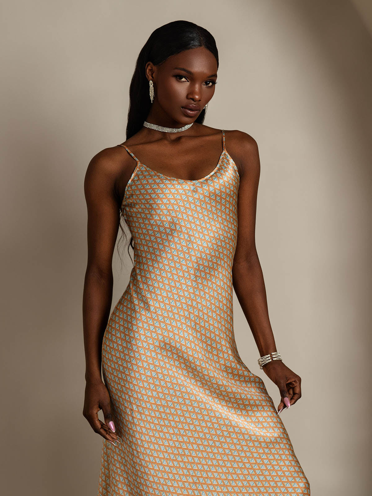 [Floral] SilkSilky  Pure Silk Round Neck Dress 004