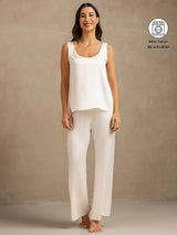 [White] SilkSilky  19Momme Machine-Washable Silk Sleeveless Scoop Neck Women's Pajamas 001