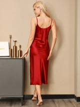 [Wine] SilkSilky  Spaghetti Strap V Neck Nightgown 002