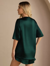 [Dark Green] SilkSilky  Short Sleeve Round Neck Women's Pajamas 002
