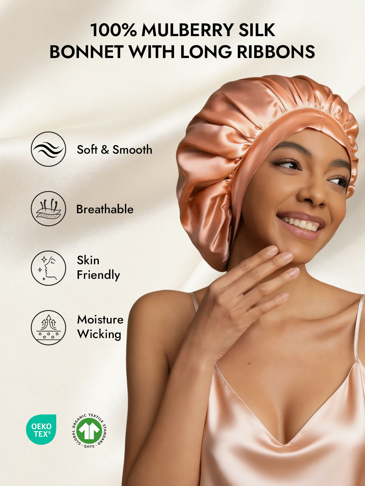 [Coral Pink] SilkSilky  Pure Silk Sleep Cap 002