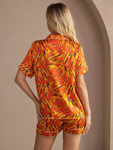 [Orange Fox] SilkSilky Short Sleeve Lapel Collar Women's Pajamas 002