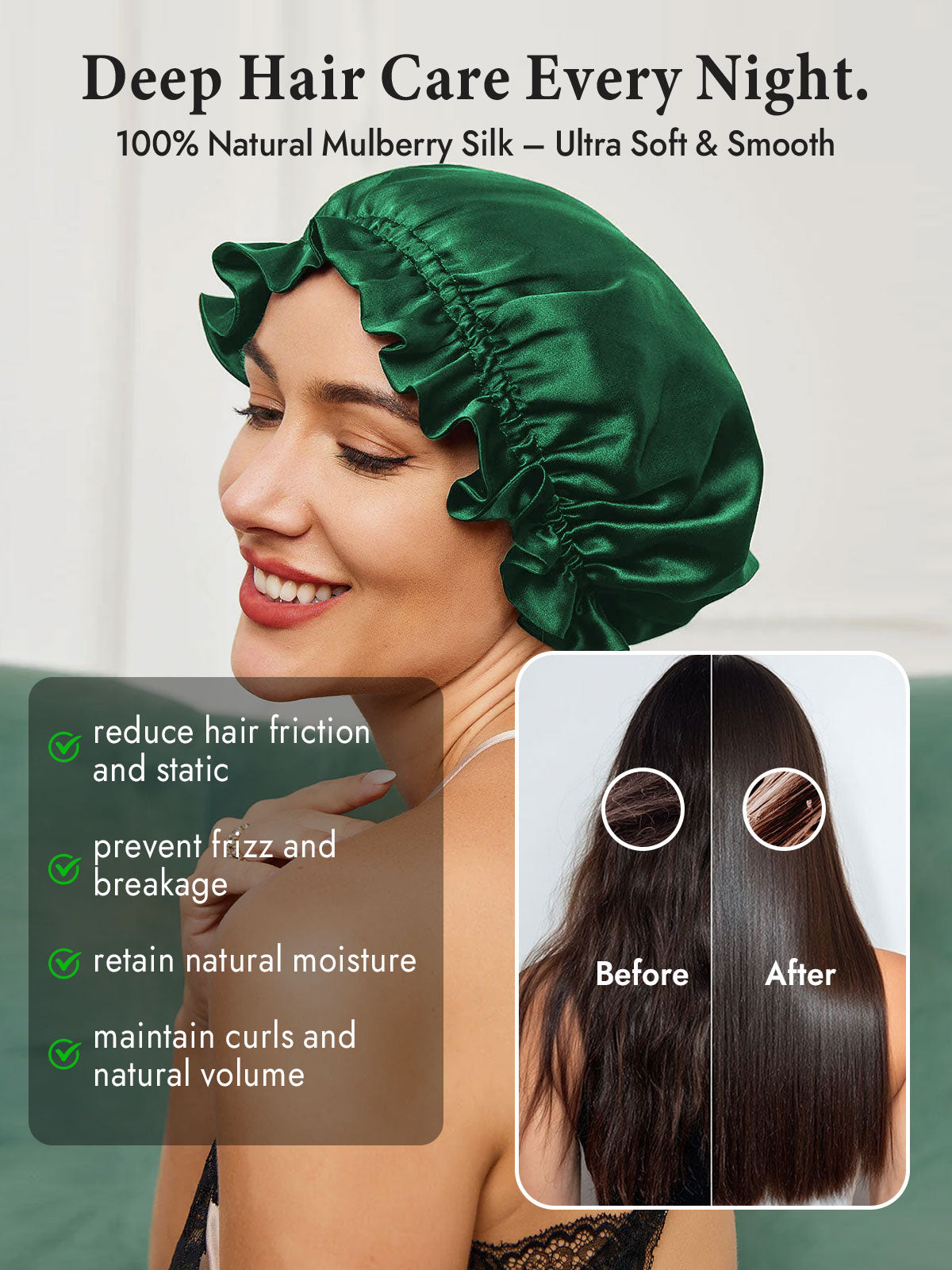 [Dark Green] SilkSilky  Sleep Cap 005