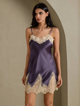 [Purple Gray] SilkSilky  Spaghetti Strap V Neck Nightgown 010