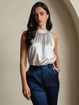 [Light Gray] SilkSilky  Sleeveless Halter Women's T-Shirt 004