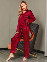 [Wine] SilkSilky  Long Sleeve Notch Collar Women's Pajamas 005
