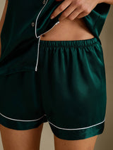 [Dark Green] SilkSilky  Short Sleeve Lapel Collar Women's Pajamas 005