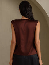 [Bitter Chocolate] SilkSilky  Cap Sleeve Cowl Neck Women's T-Shirt 002