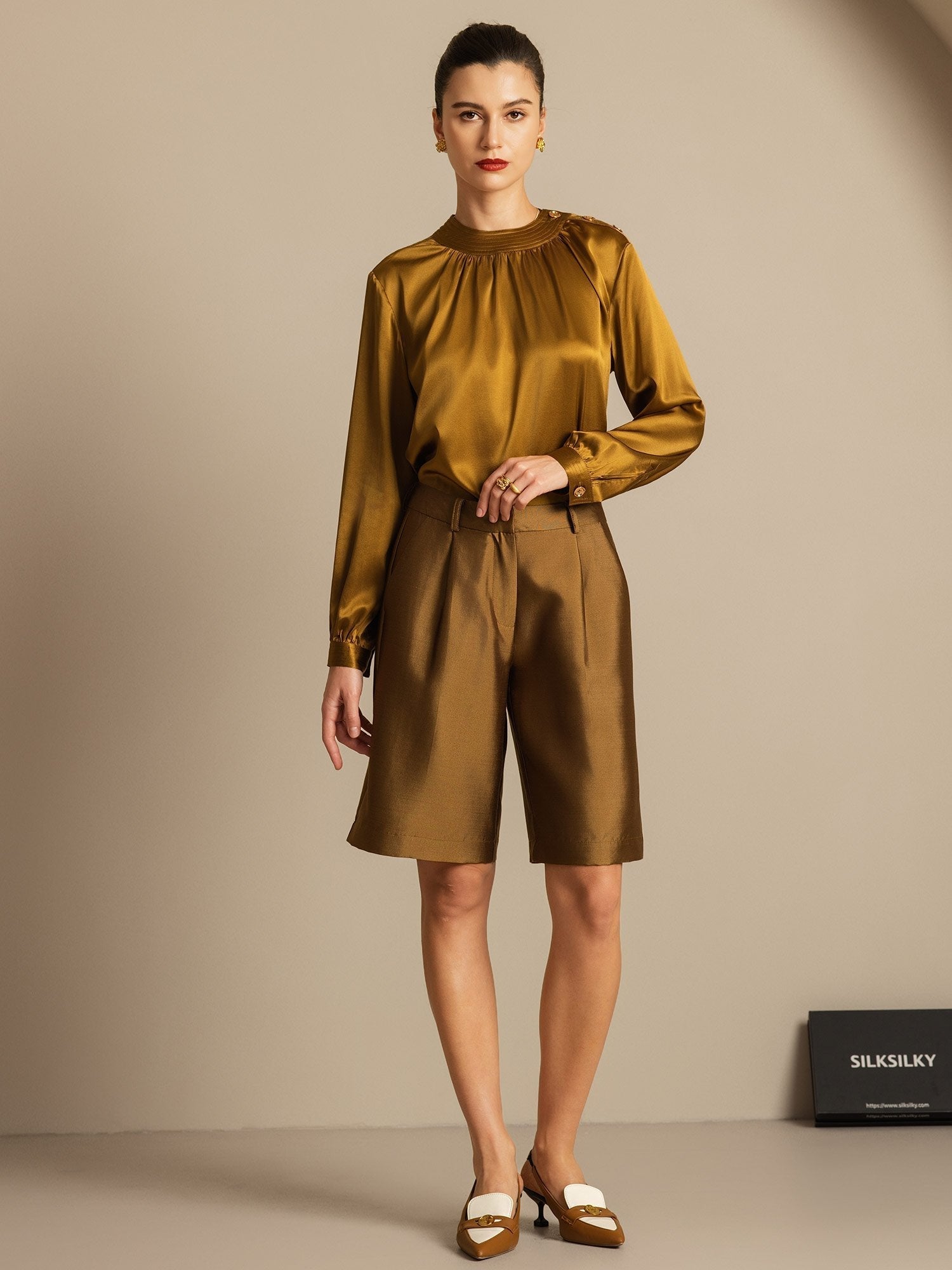 [Bronze] SilkSilky  32Momme Silk Womens Shorts 007,