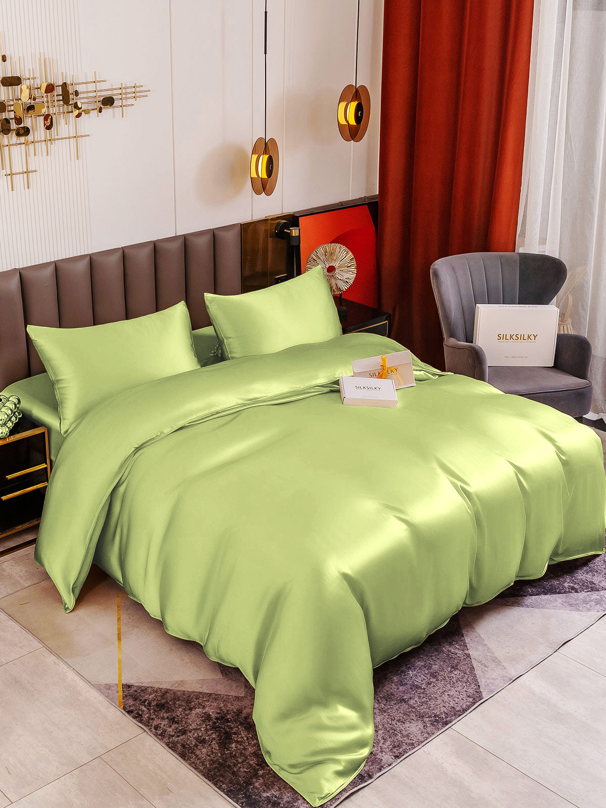 SilkSilky US 19Momme Pure Silk Bedding Set MintGreen 005