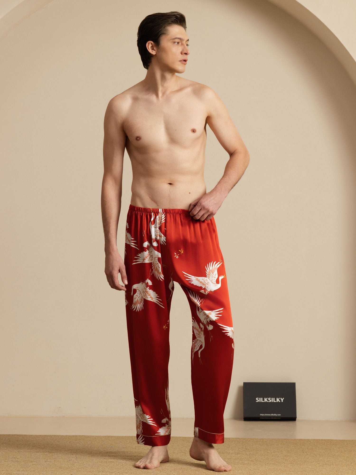 [Wine] SilkSilky 19Momme Mens Sleep Bottoms 005