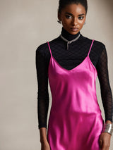 [Rose Red] SilkSilky  Pure Silk Spaghetti Strap V Neck Dress 003