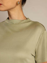 [Dried Herb] SilkSilky  100% Silk Jersey Short Sleeve Mock Neck Women's T-Shirt 004