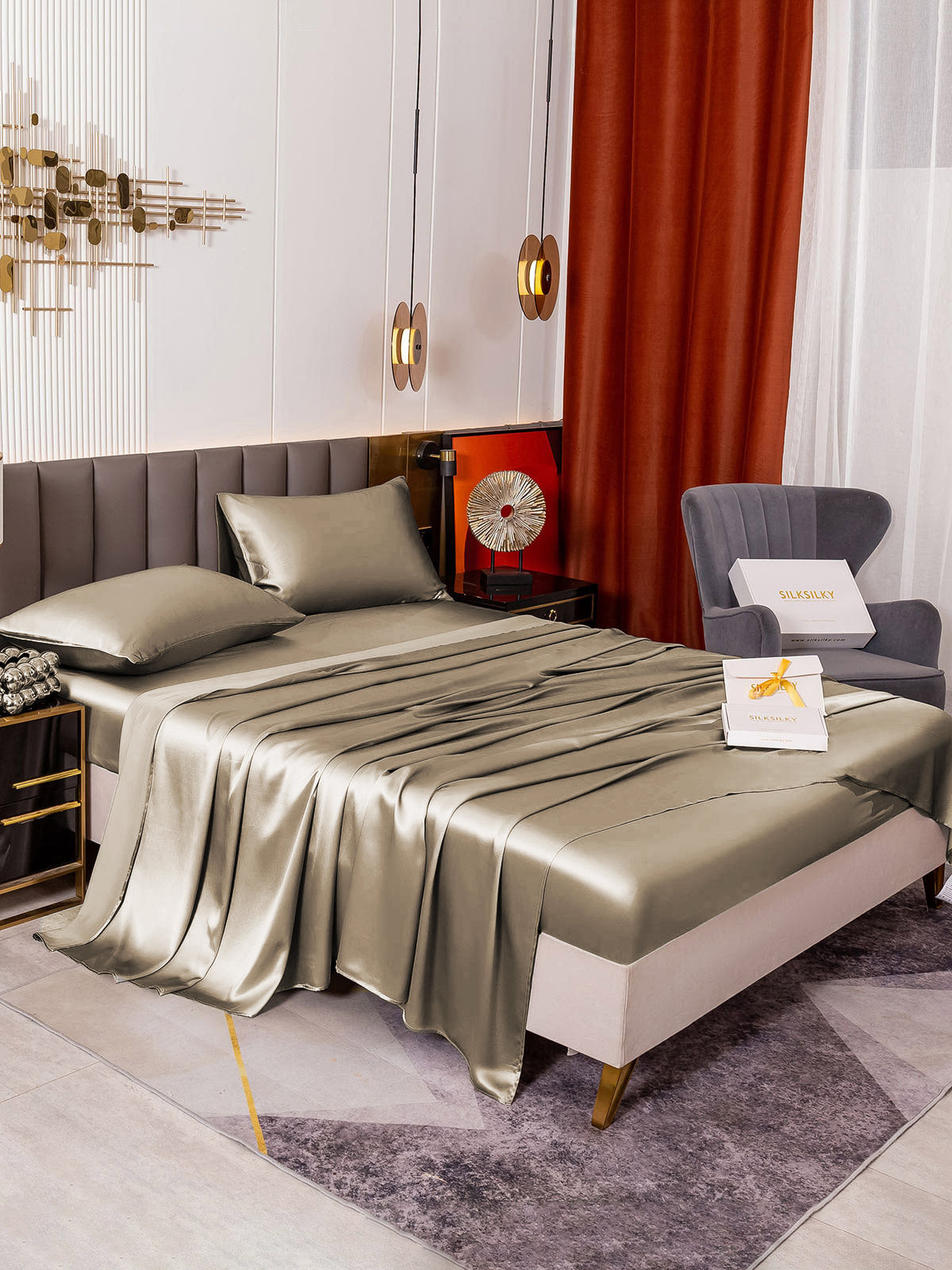 [Khaki] SilkSilky  19Momme Pure Silk Bedding Set 001