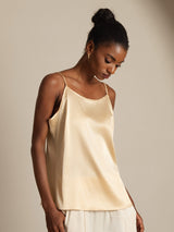 [Champagne] SilkSilky  19Momme Stretch Silk Charmeuse Spaghetti Strap Scoop Neck Camisole Top 003