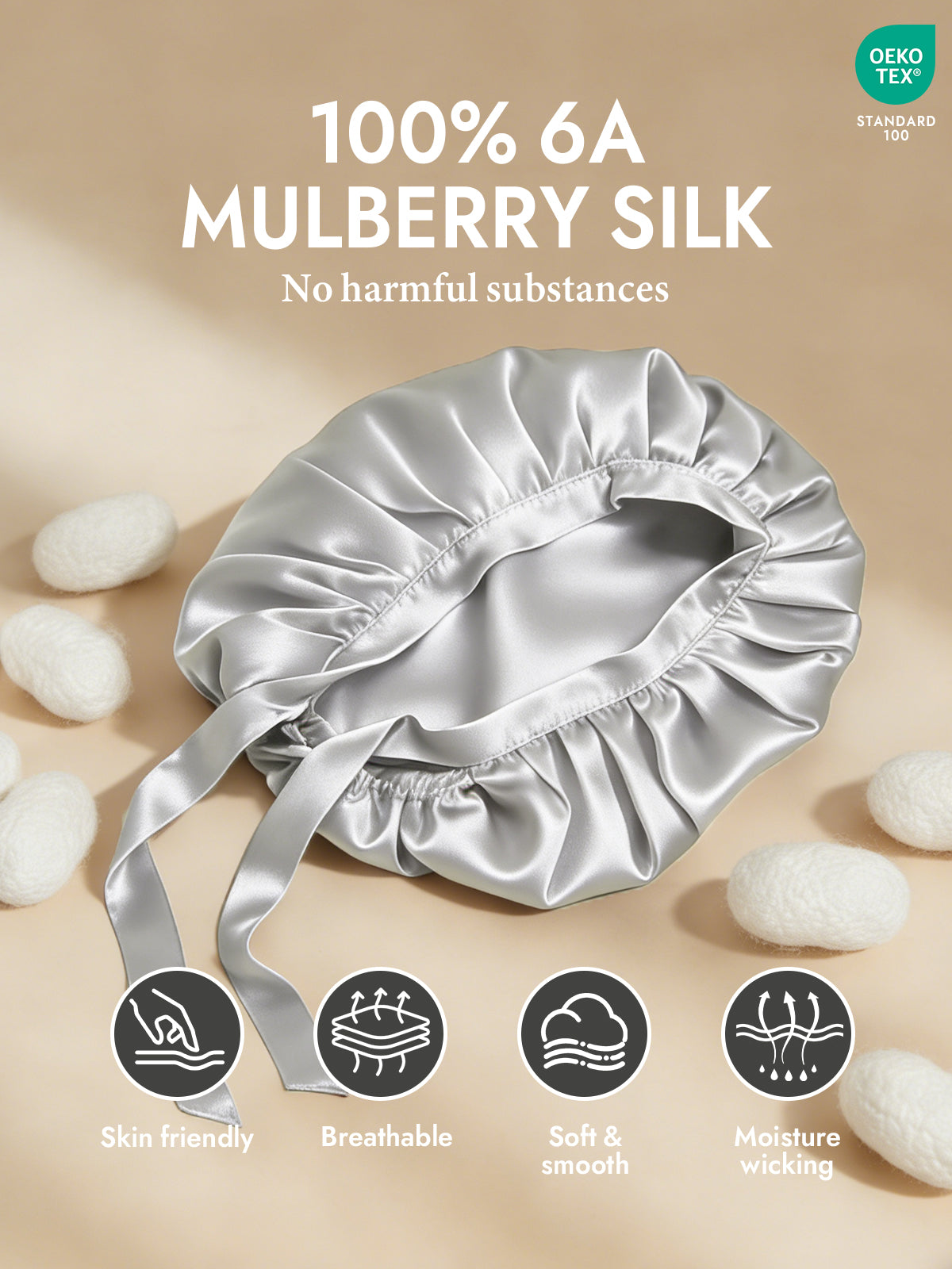 [Silver] SilkSilky  Pure Silk Sleep Cap 002
