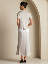 [Light Gray] SilkSilky  19Momme Stretch Silk Charmeuse Skirt 008