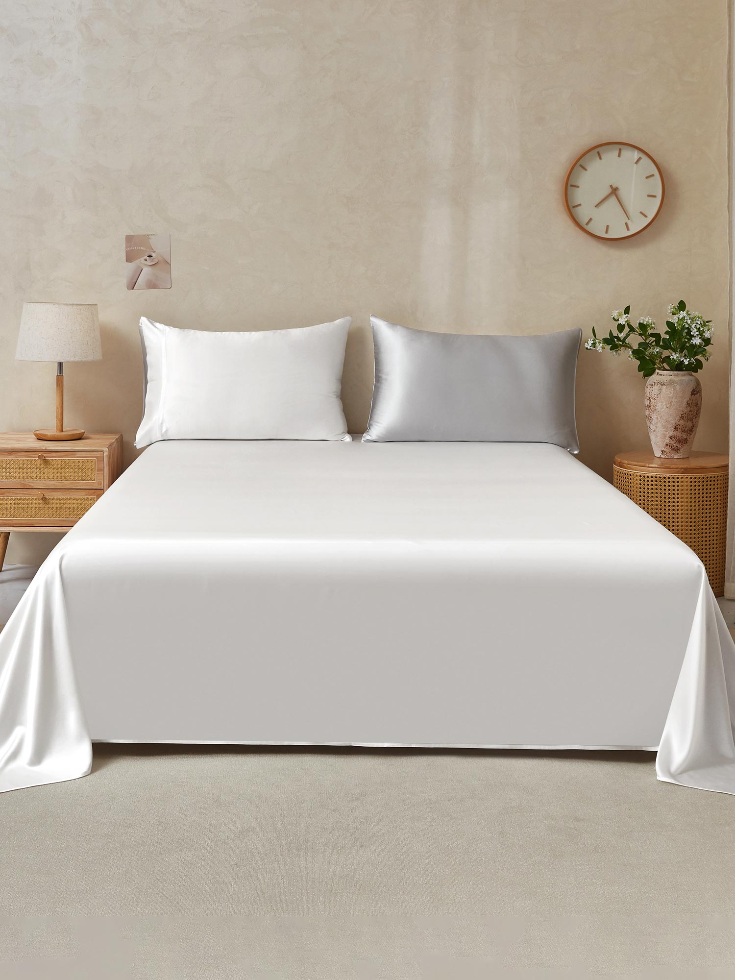 [LightGray+White] SilkSilky  25Momme Pure Silk Bedding Set 001,