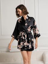 [Black] SilkSilky  19Momme 3/4 Sleeve Women's Robe 001