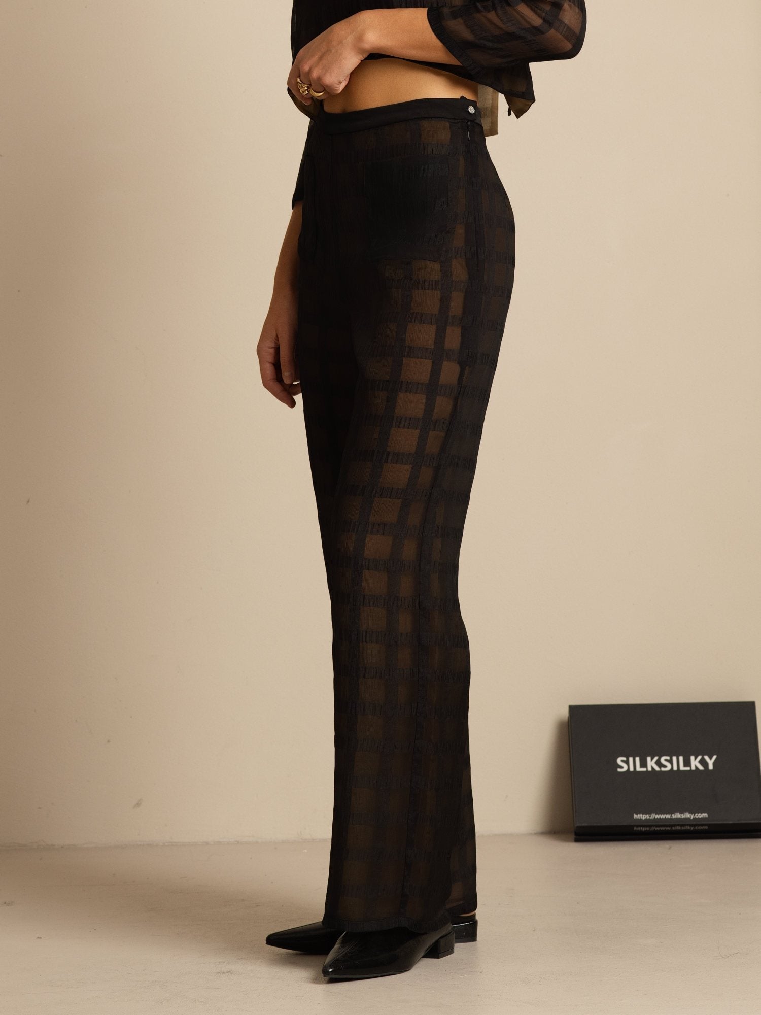 [Black] SilkSilky Pure Silk Womens Pants 004