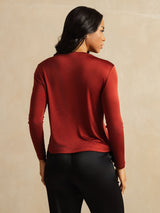 [Fired Brick] SilkSilky  100% Silk Jersey Long Sleeve Crew Neck Women's T-Shirt 002