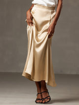 [Champagne] SilkSilky  19Momme Stretch Silk Charmeuse Skirt 002