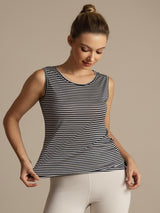 [White Stripe] SilkSilky  100% Silk Jersey Sleeveless Round Neck Camisole Top 003