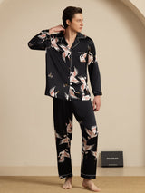 [Black] SilkSilky  Long Sleeve Notch Collar Men's Pajamas 007