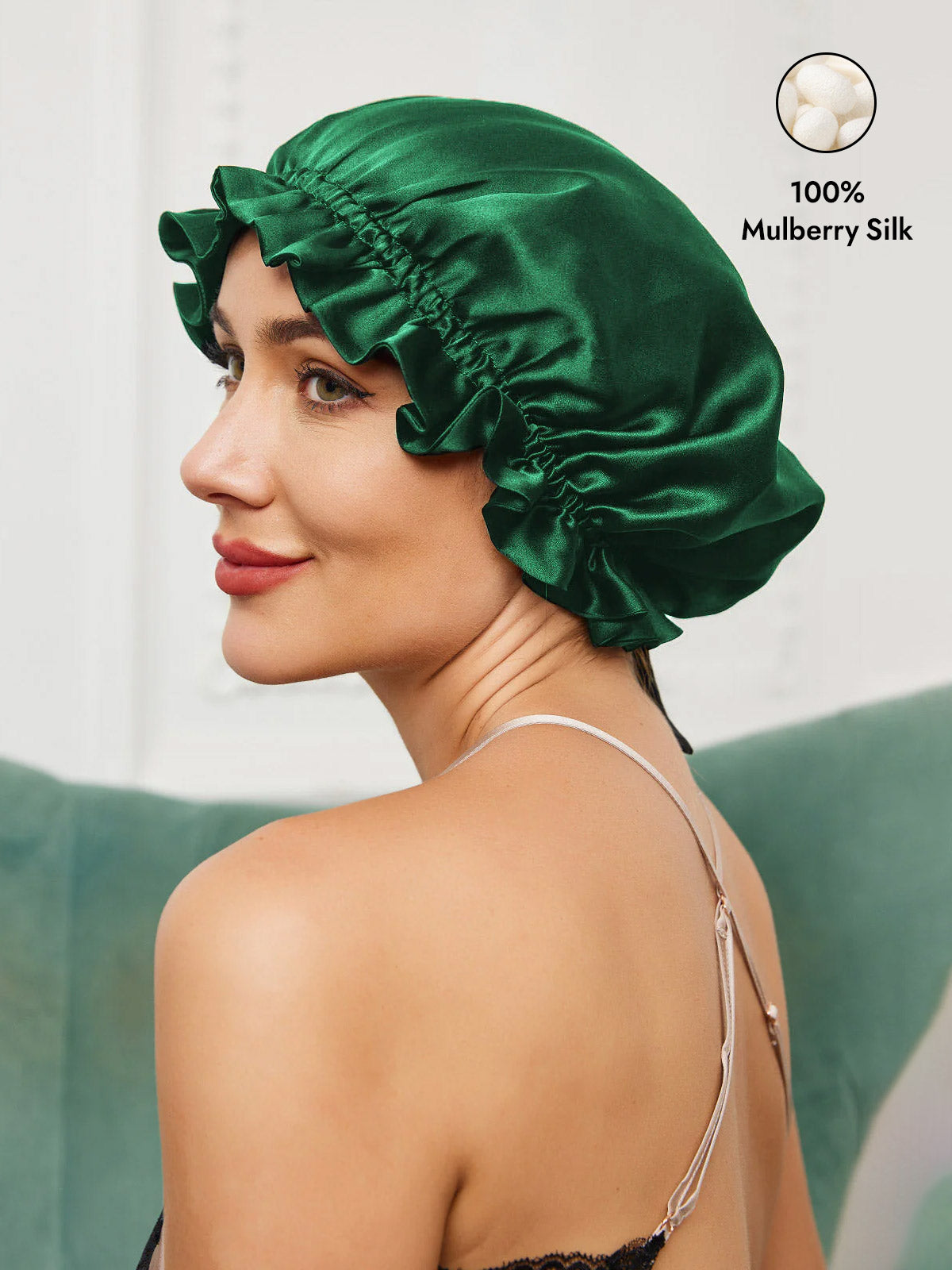 [Dark Green] SilkSilky  Sleep Cap 001