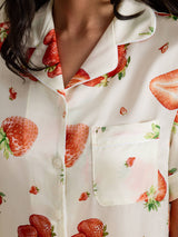 [White Strawberry] SilkSilky  Short Sleeve Notch Collar Women's Pajamas 004