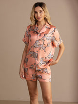 [Pink Cat] SilkSilky Short Sleeve Lapel Collar Women's Pajamas 004