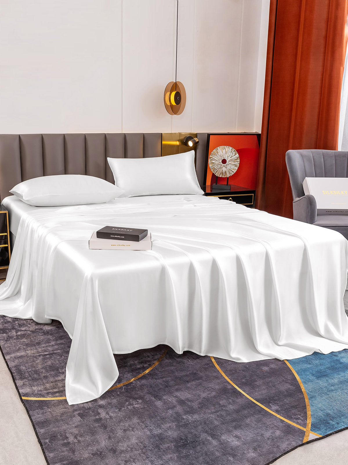 [White] SilkSilky  19Momme Pure Silk Bedding Set 005