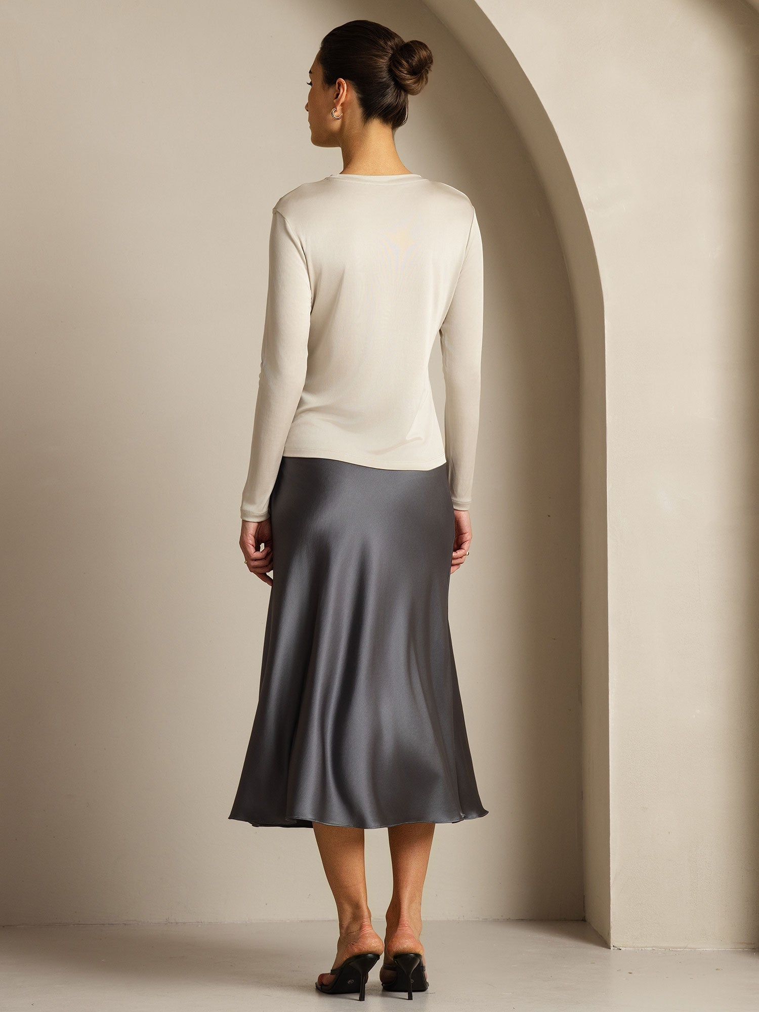 [Gray] SilkSilky  Pure Silk Womens T-Shirt 012,