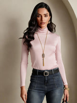 [Coral Pink] SilkSilky  Silk Jersey Long Sleeve Turtle Neck Women's T-Shirt 003