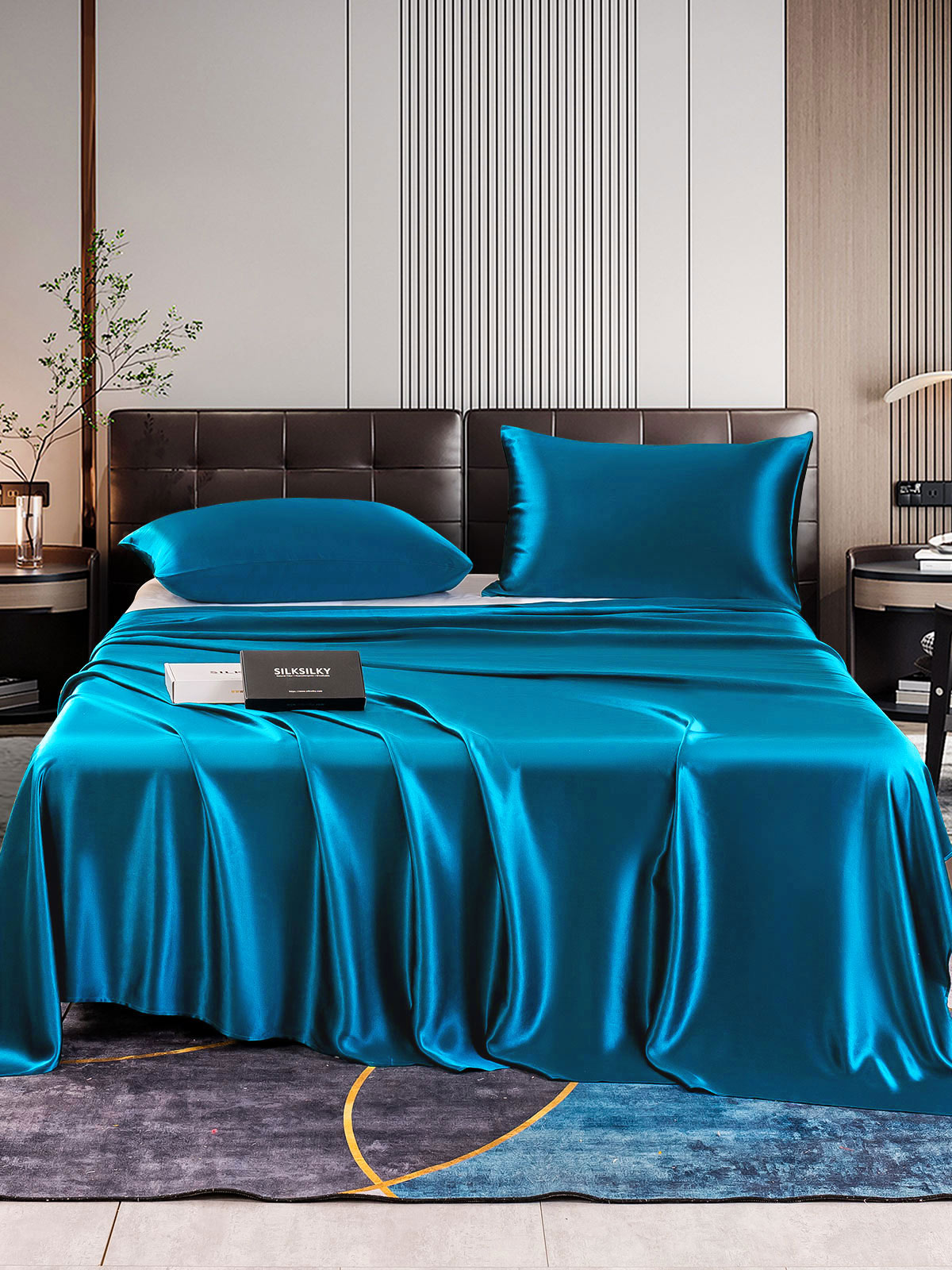 SilkSilky US 22Momme Pure Silk Bedding Set Teal 001