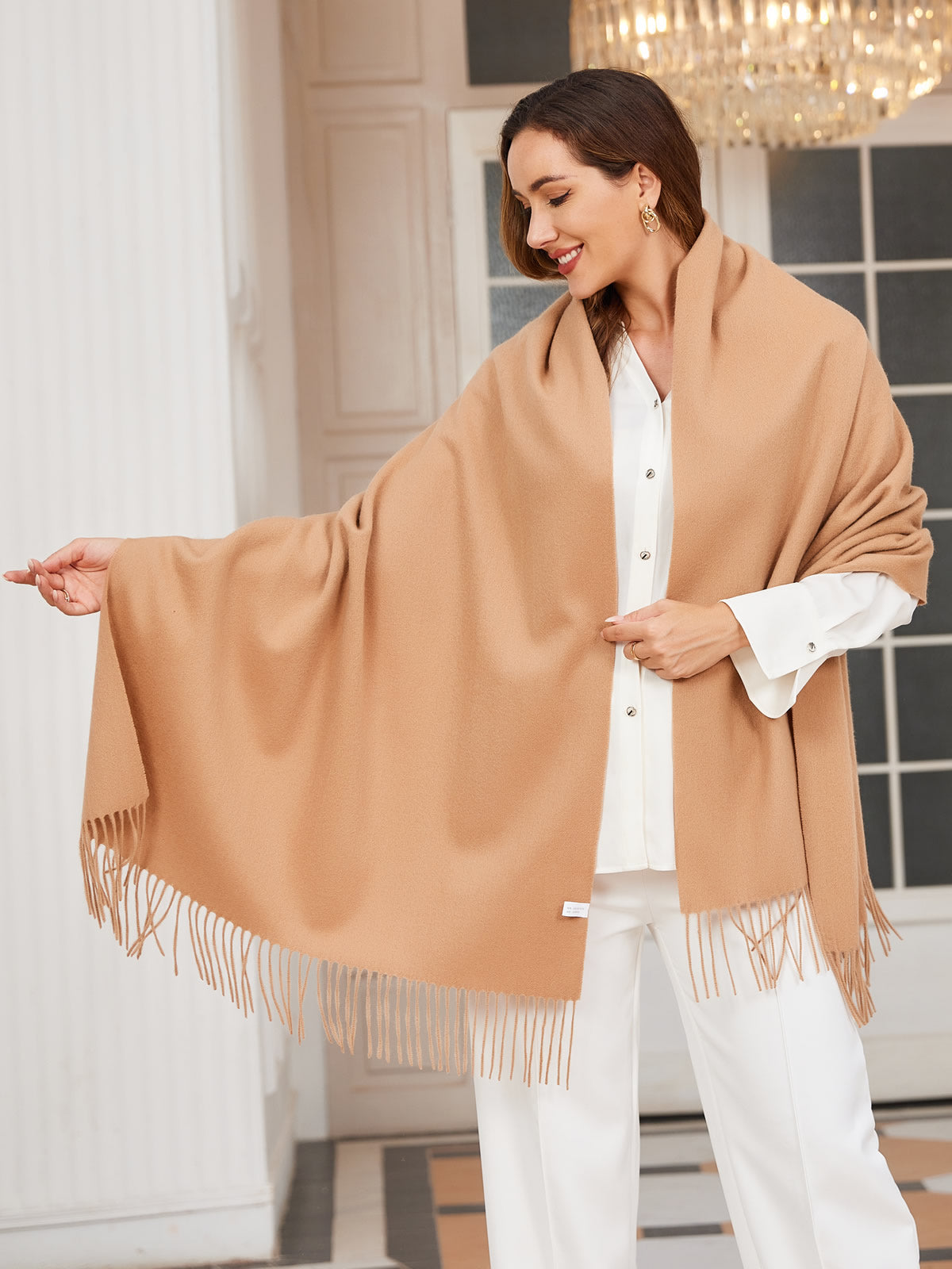 [Tan] SilkSilky  Wool Scarf 002