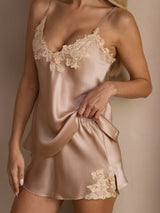 [Pink] SilkSilky Spaghetti Strap V Neck Camisole Set 006
