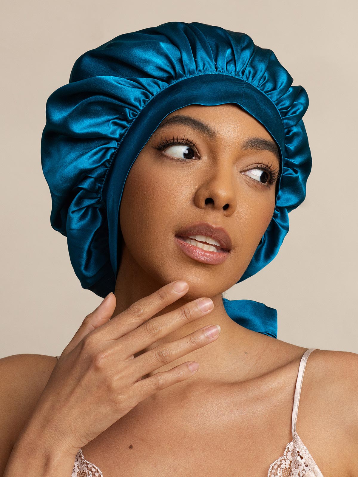 SilkSilky  Pure Silk Sleep Cap Teal 002