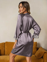 [Purple Gray] SilkSilky  3/4 Sleeve Women's Robe 002