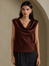 [Bitter Chocolate] SilkSilky  Cap Sleeve Cowl Neck Women's T-Shirt 003