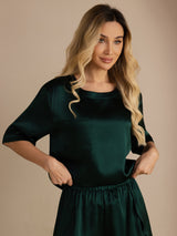 [Dark Green] SilkSilky  Short Sleeve Round Neck Women's Pajamas 004