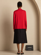 [Wine] SilkSilky  Long Sleeve Tie Neck Blouse 002